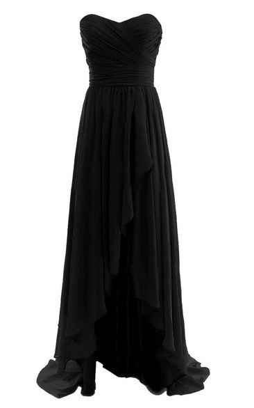 Feminine High-low Ruched Chiffon Dress With Gathered Waist