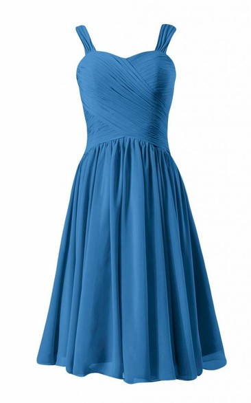 Sleeveless Asymmetrical Ruched Bodice Knee-length Pleated Chiffon Dress