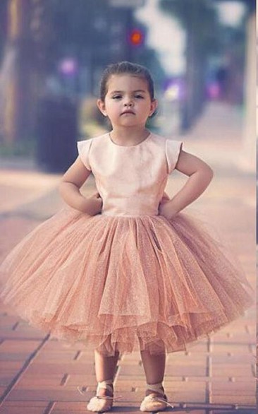 Lovely Cap Sleeve Tulle Princess Flower Girl Dress Bowknot