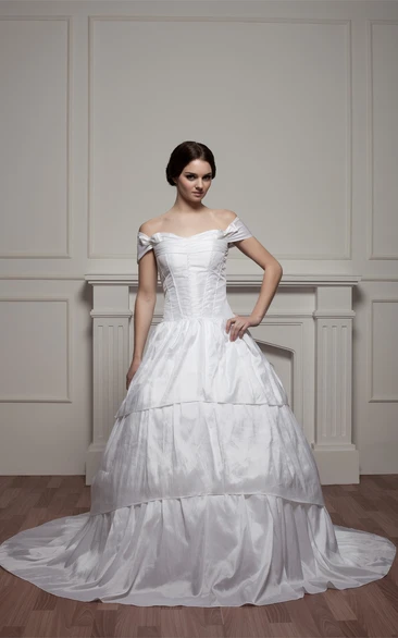 Off-The-Shoulder A-Line Court Train and Gown With Ruching