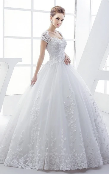 Queen Anne Lace Elegant Wedding Ball Gown Dress With Corset And Keyhole Back