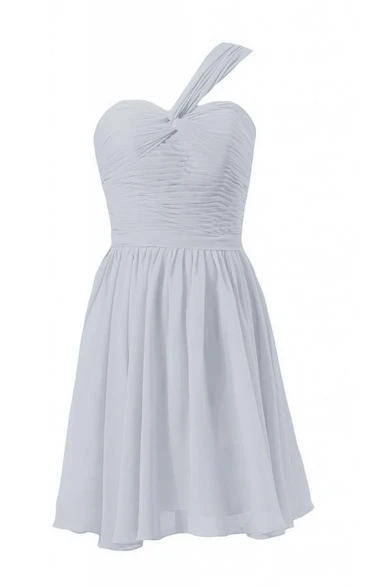 One-shoulder Mini Chiffon Dress With Ruched Bodice