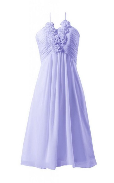 Halter Ruched Short Dress With Flowers