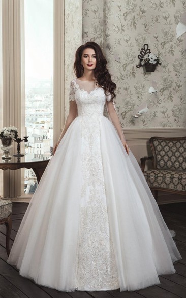 Elegant Wedding Dress For Princess With Long Illusion Sleeves Illusion Neckline