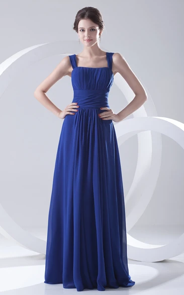 Chiffon Floor-Length Dress With Pleating and Straps