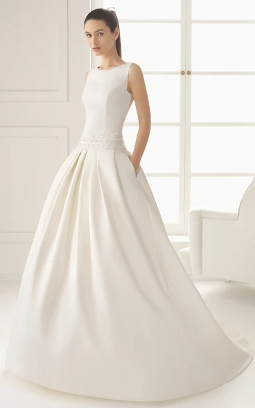 Satin V Back Gown With Pockets And Flower At Back