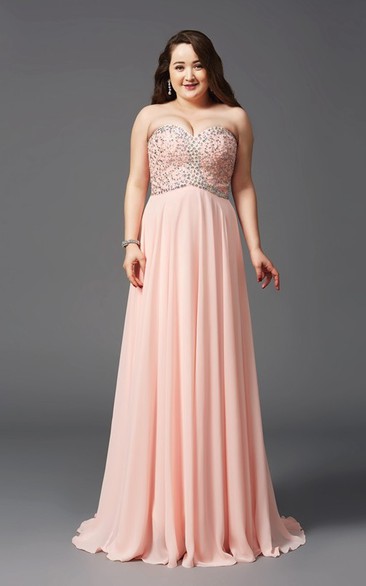 A-line Floor-length Sweetheart Sleeveless Chiffon Beading Pleats Backless Dress