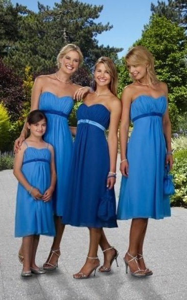 A-line Sweetheart Belt Sleeveless Knee-length Chiffon Bridesmaid Dresses