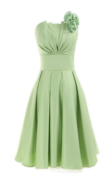 Strapless Empire Short Ruffled Dress With Flower