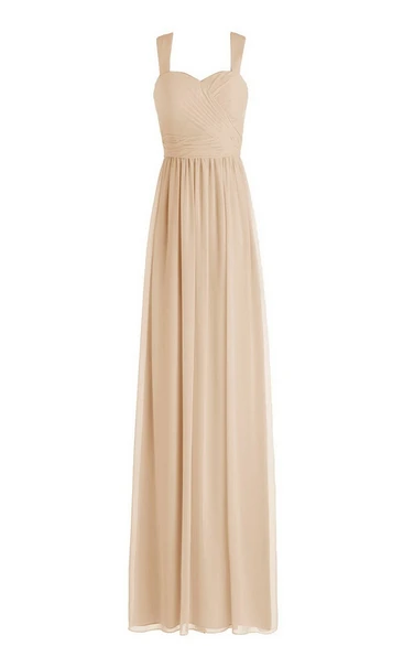 Sleeveless Long Chiffon Gown With Pleats