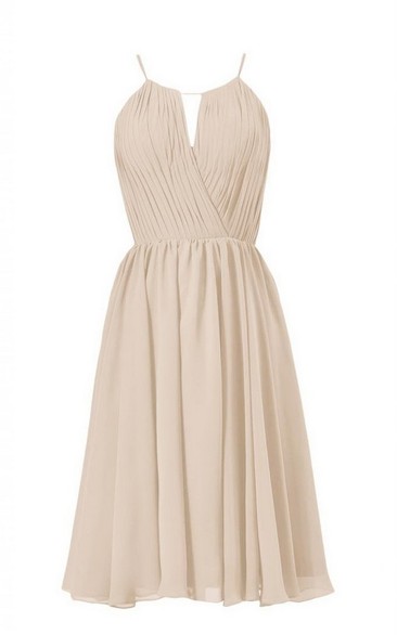 High-neck Short Chiffon Dress With Keyhole