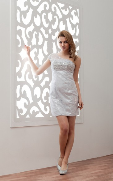One-Shoulder Pencil Short Illusion Sequins and Dress With Beading