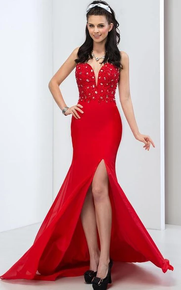 Sweetheart Side-Split Sheath Prom Dress