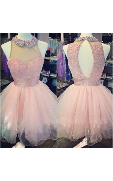 A-line Beading Neck Sweetheart Ruched Tulle Dress