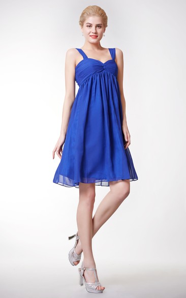 Strapped Sweetheart Empire Chiffon A-line Knee Length Dress