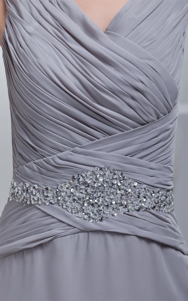 Sleeveless Chiffon Maxi Criss-Cross Dress With Jeweled Waist