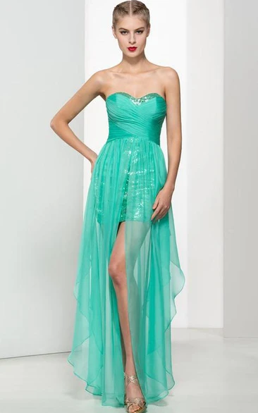 Sweetheart Sequins Pleats Asymmetry Prom Dress
