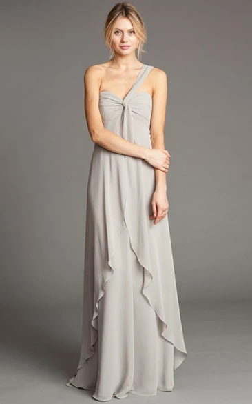 Sleeveless One-Shoulder Chiffon Bridesmaid Dress With Draping And Straps