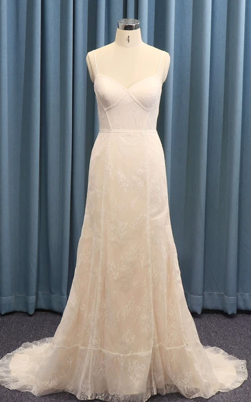 Lace Sexy Spaghetti Straps A-line Wedding Dress With Boning And Open Back