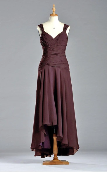 Charming A-line V-neck Ruched Dress with Dropped Waist