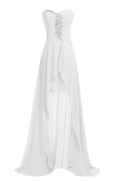 Sweetheart Crystal Stone Long Layered Chiffon Dress