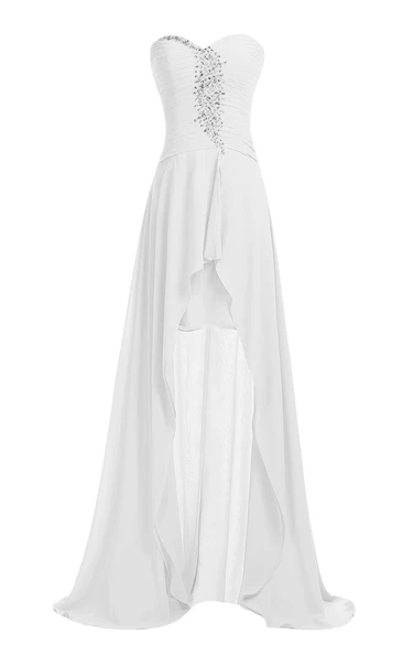 Sweetheart Crystal Stone Long Layered Chiffon Dress