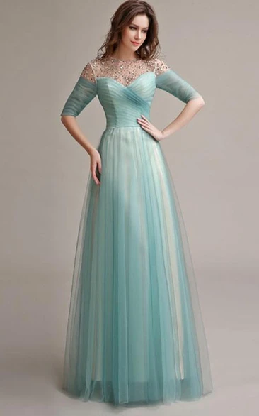 Stunning See-Through Neck Beading A-Line Prom Dress