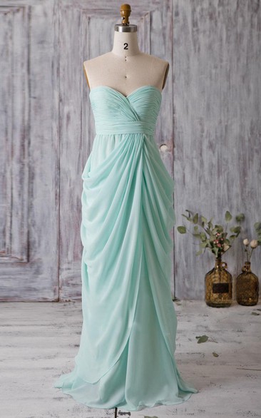 Backless Sweetheart Draped A-line Chiffon Long Dress With Bandage