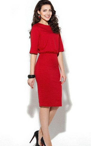 Bateau Half Sleeve Sheath Jersey Knee Length Dress