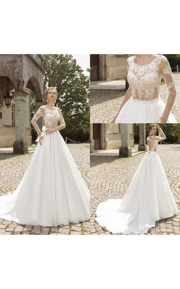 Gorgeous Scoop Neck Organza A-line Gown With Illusion Lace Bodice