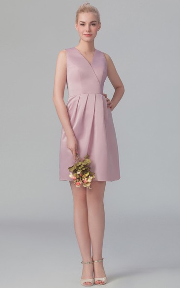 Satin Short Dress With Crisscross Bodice V Back And Bowknot