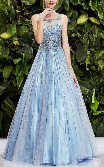 Delicate See-Through Neck A-Line Long Prom Dress