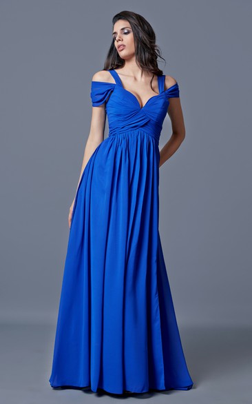 Sweetheart A-line Long Chiffon Dress With Bandage