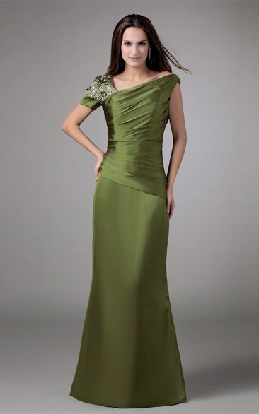 Asymmetrical Mermaid Satin Rhinestone and Gown With Ruching