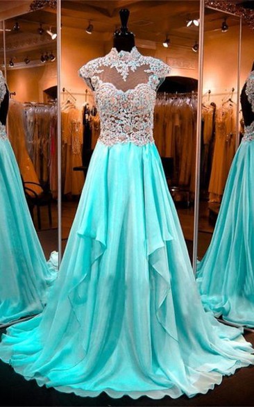 Luxurious Appliques Beadings Evening Dress High Neck A-line Zipper