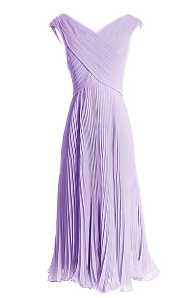 V-neck Criss-cross Chiffon A-line Gown With Zipper Back