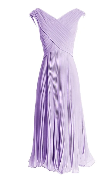 V-neck Criss-cross Chiffon A-line Gown With Zipper Back