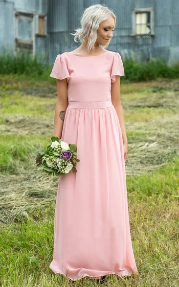 Simple Chiffon Bateau-neck Floor Length Bridesmaid Dress