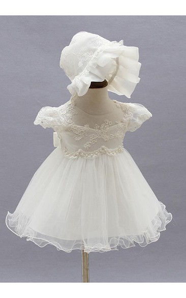 Elegant Christening Gown With Lace Appliques And Pearls