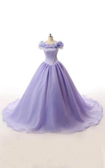 Ball Gown Long Ruffles Lace-Up Back Lace Organza Satin Dress