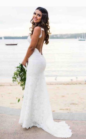 Bohemian Beach Sexy Spaghetti Straps Backless Lace Wedding Dress