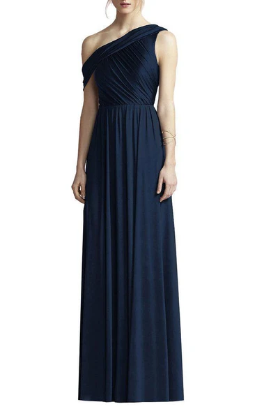 One Shoulder Ruched Chiffon Long Dress