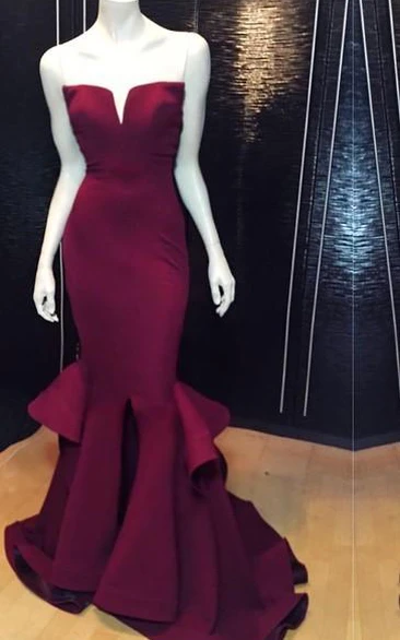 Sexy V-neck Sleeveless Mermaid Prom Dress With Ruffles