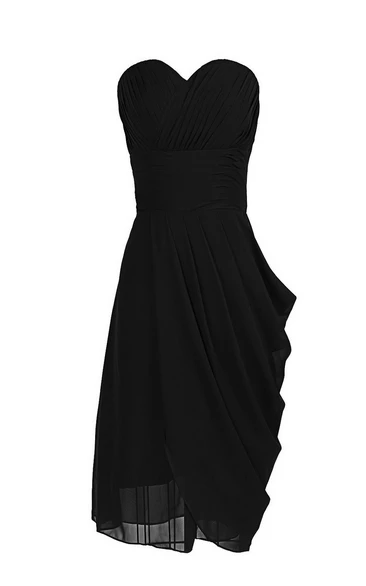 Sweetheart Drapped Chiffon Dress With Zipper Back