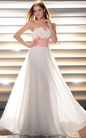 Gorgeous Floor-Length A-Line Strapless Flowers Prom Dress