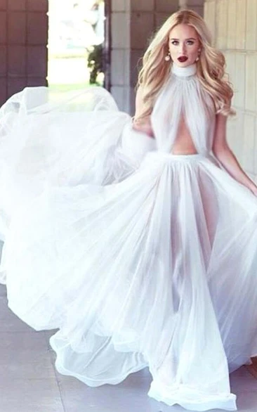 Elegant White High-Neck Prom Dresses Long Evening Party Gowns