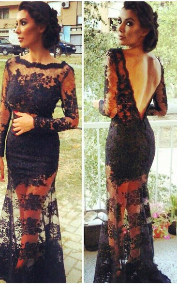 Sexy Deep V Back Long Lace Sleeve Dress