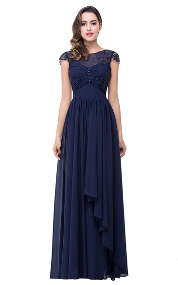 Elegant Chiffon Lace A-line Prom Dress Bowknot Cap Sleeve