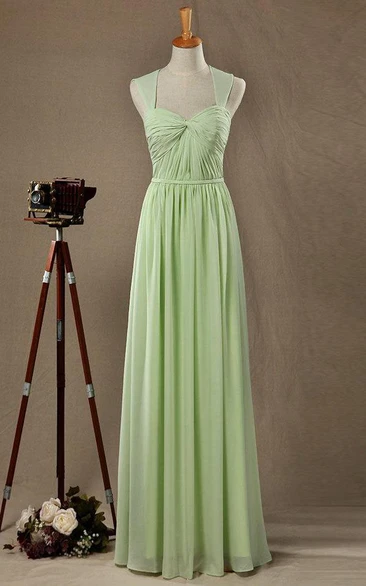 Sweetheart Pleated A-line Chiffon Long Dress With Back Keyhole