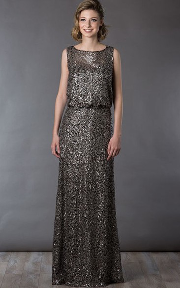 Sleeveless Allover Sequin Long Mother Of The Bride Dress Casual Style